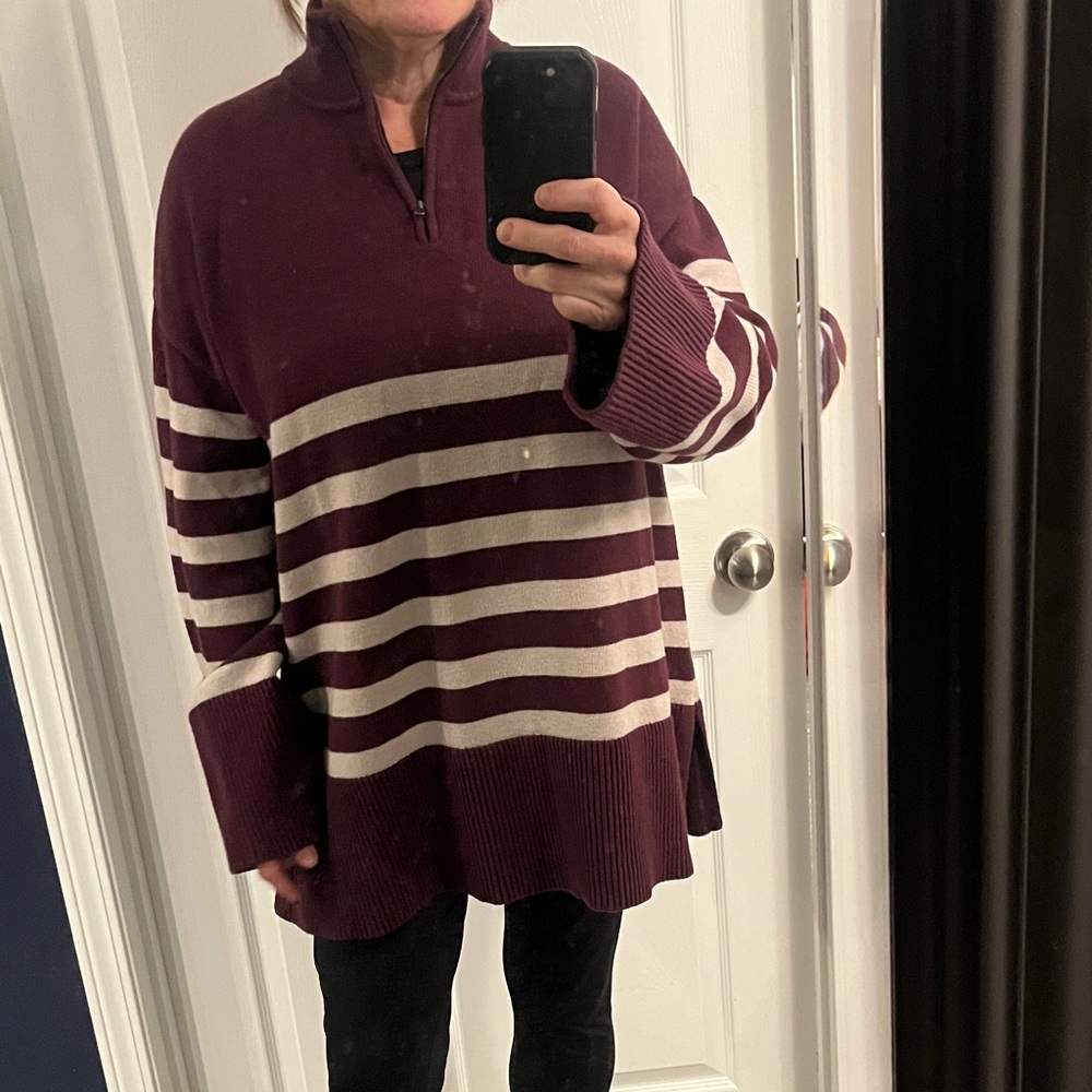 Kit and Ace Maroon and Cream Striped Sweater